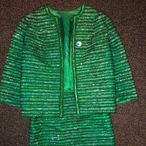 Emerald Beaded/Sequin Jacket + Skirt Set